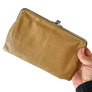 Lulus Tan Snap Close Double Kiss Lock 8” Clutch Wallet